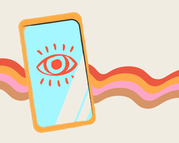 ilustracja - telefon z okiem na ekranie